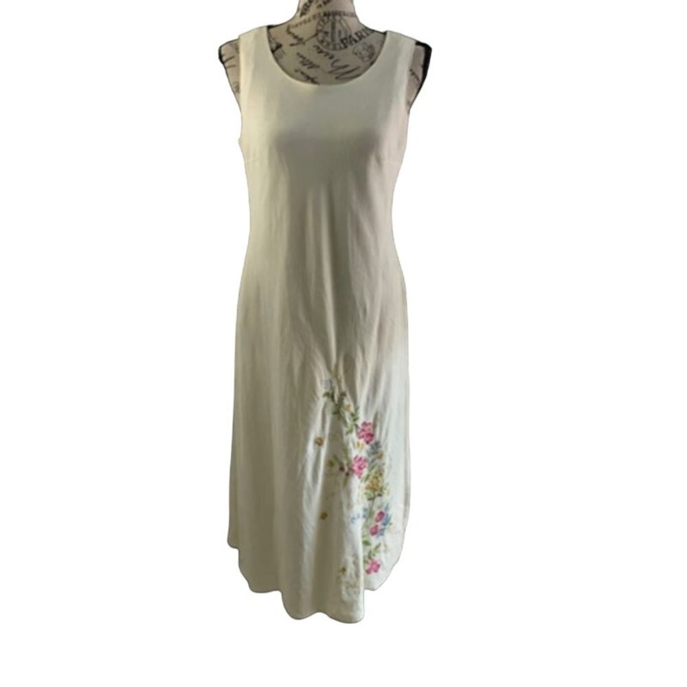 *Plaza South Petite Women’s Size 8P Embroidered Dress Linen Blend Floral Design